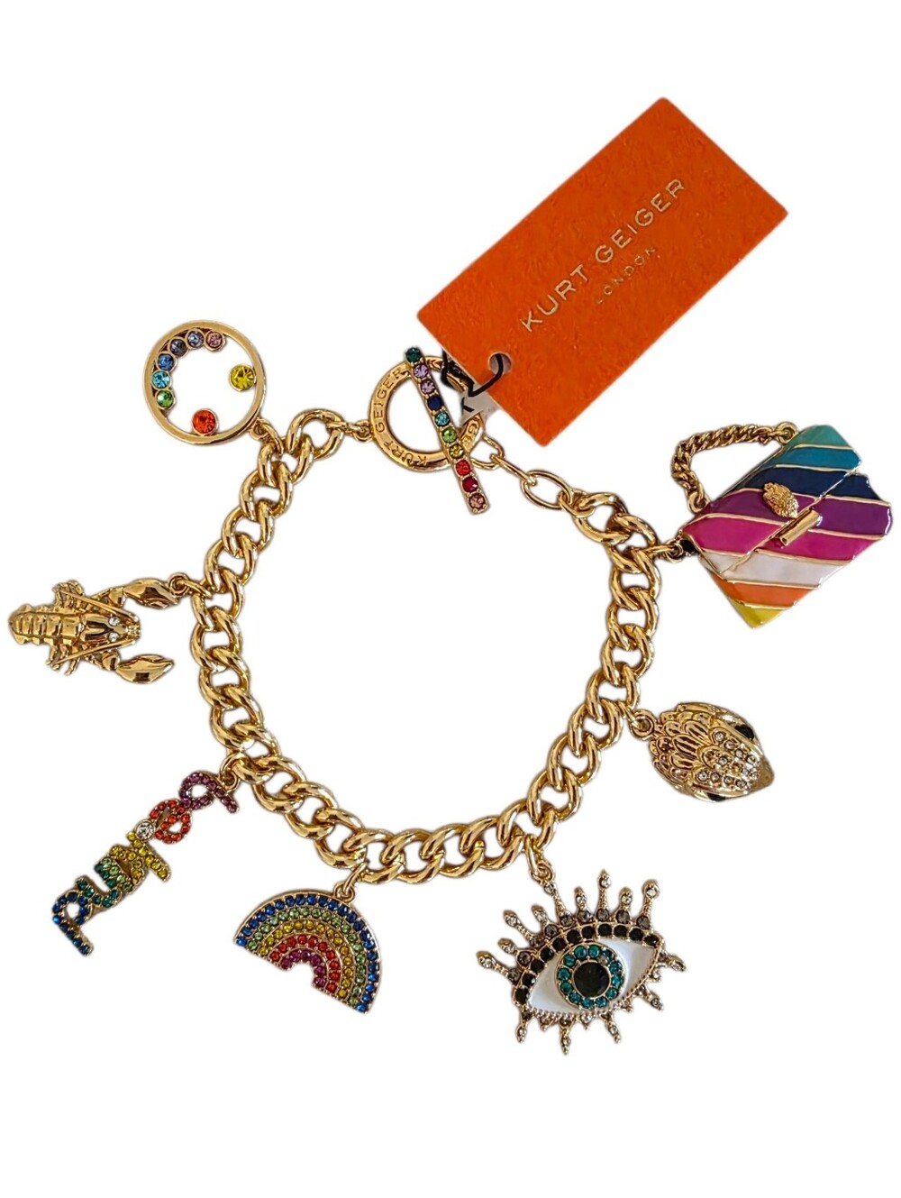 NEW Kurt Geiger Be Kind Charm Bracelet Gold Tone Toggle Clasp